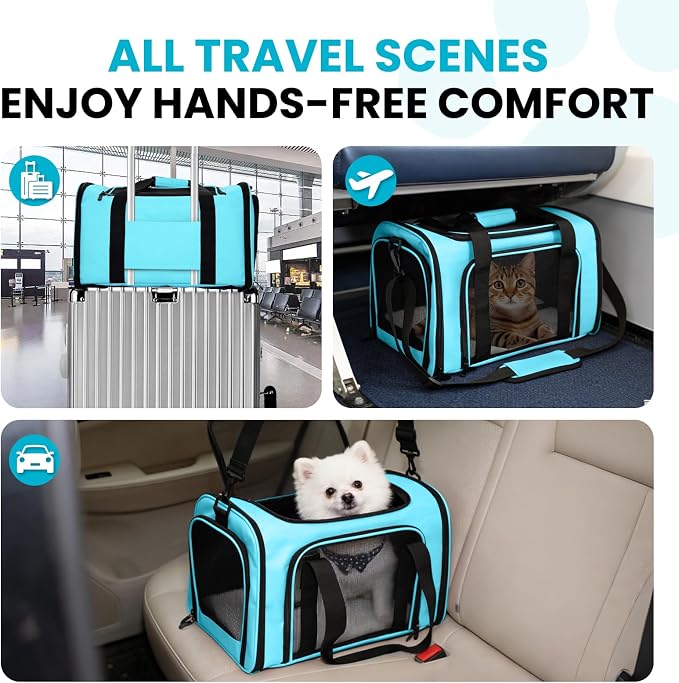 Soft-Sided Cat Carrier Expandable Pet Carrier Airline Approved Mesh Travel Carrier Up to 22lbs for Cats Small Dogs Collapsible Escape-Proof with Shoulder Strap Washable (20x13x13 Blue)