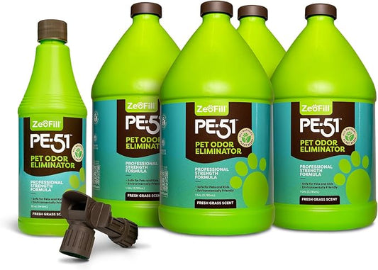 ZEOFILL PE-51 Pet Odor Eliminator - Professional Strength Urine Enzyme Cleaner | Pet, Turf & Yard Smell Remover | Cat & Dog Pee Deodorizer Spray | Outdoor Use | Natural Eco-Friendly Enzymes | 4 Gallon