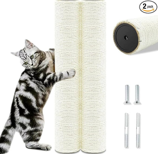 Cat Scratching Post Replacement Pole, 2 PCS 15.7in Cat Tree Replacement Post, Natural Sisal Cat Tree Replacement Parts with M8 Screws, Cat Scratch Post for Refurbishment (15.7in/40cm)