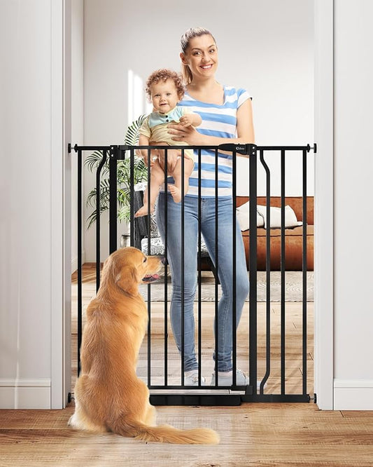 40" Extra Tall Baby Gate No Drilling, Auto Close Dog Gate, Black | Indoor for Doorways & Stairs, Pressure Mounted 29"-40" Wide Pet Gate, Easy Walk Through Gate for Baby & Pet Stroller Friendly