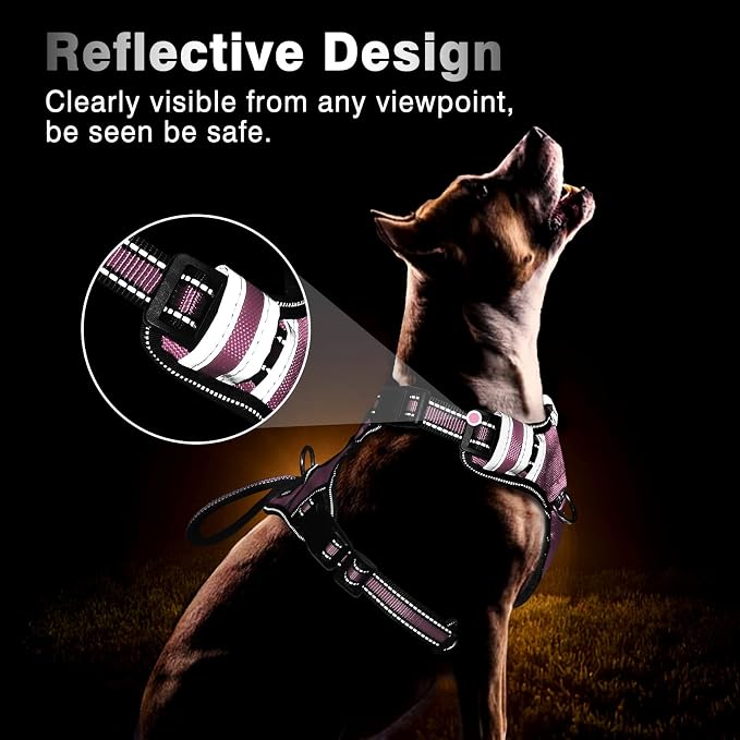 Service Dog Vest No Pull Dog Harness with 7 Dog Patches, Reflective Pet Harness with Durable Soft Padded Handle for Training Small, Medium, Large, and Extra-Large Dogs (Medium, Pink)