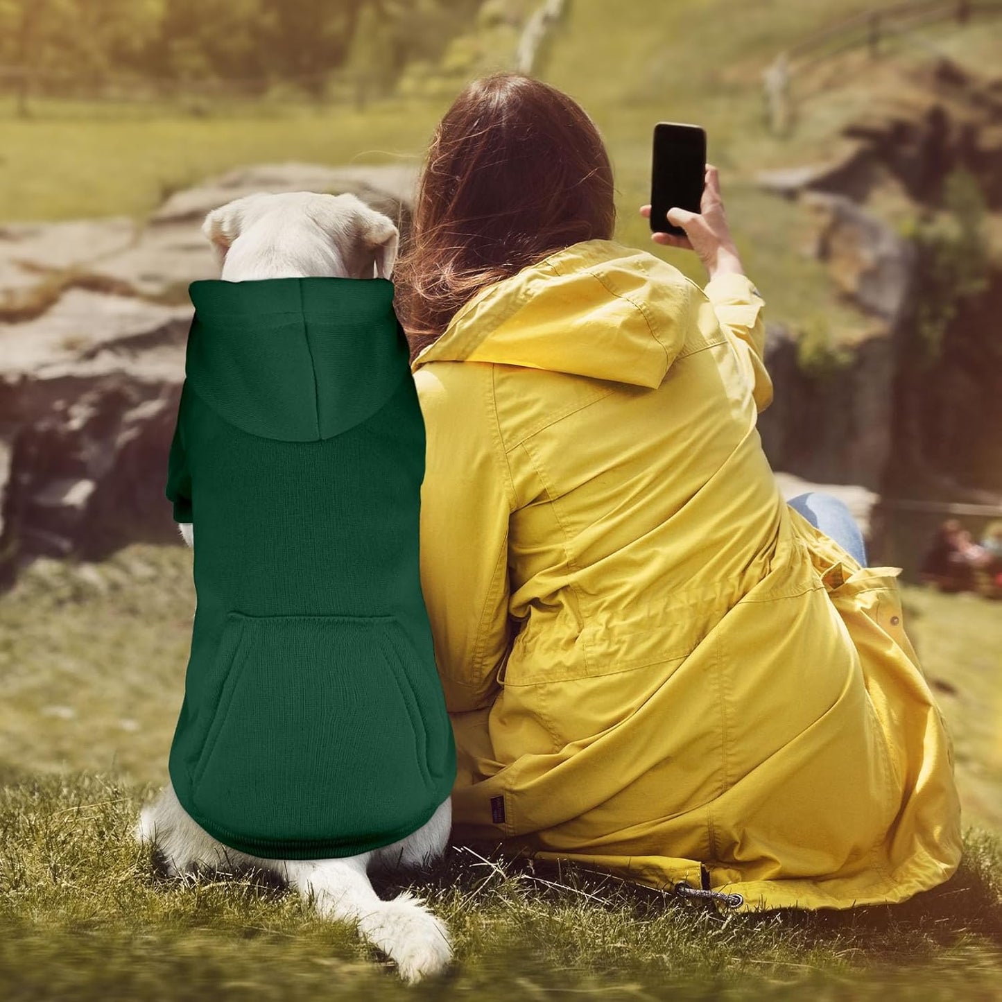 Dog Sweaters for Large Dogs Dog Hoodie Pet Sweater Solid Soft Brushed Fleece Pet Clothes Hoodie Sweatshirt with Pocket(Green-XL)