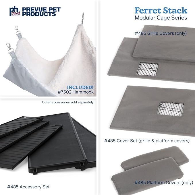 Prevue Pet Products Ferret Stack Six Story Ferret Home - Portable Stand, Escape Proof Lock, Includes Hammock & Ramps, Expandable Six Story Cage Stacking System with Wheels - Black