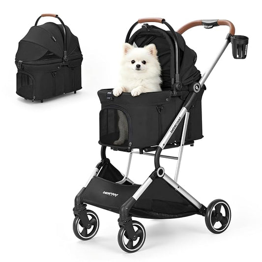 T3 Pro Small Dog Stroller (Black) | Detachable Carrier, Change Linner, Larger Rear Wheel, Aluminum Alloy Frame, Easy Assembly, Easy to Store