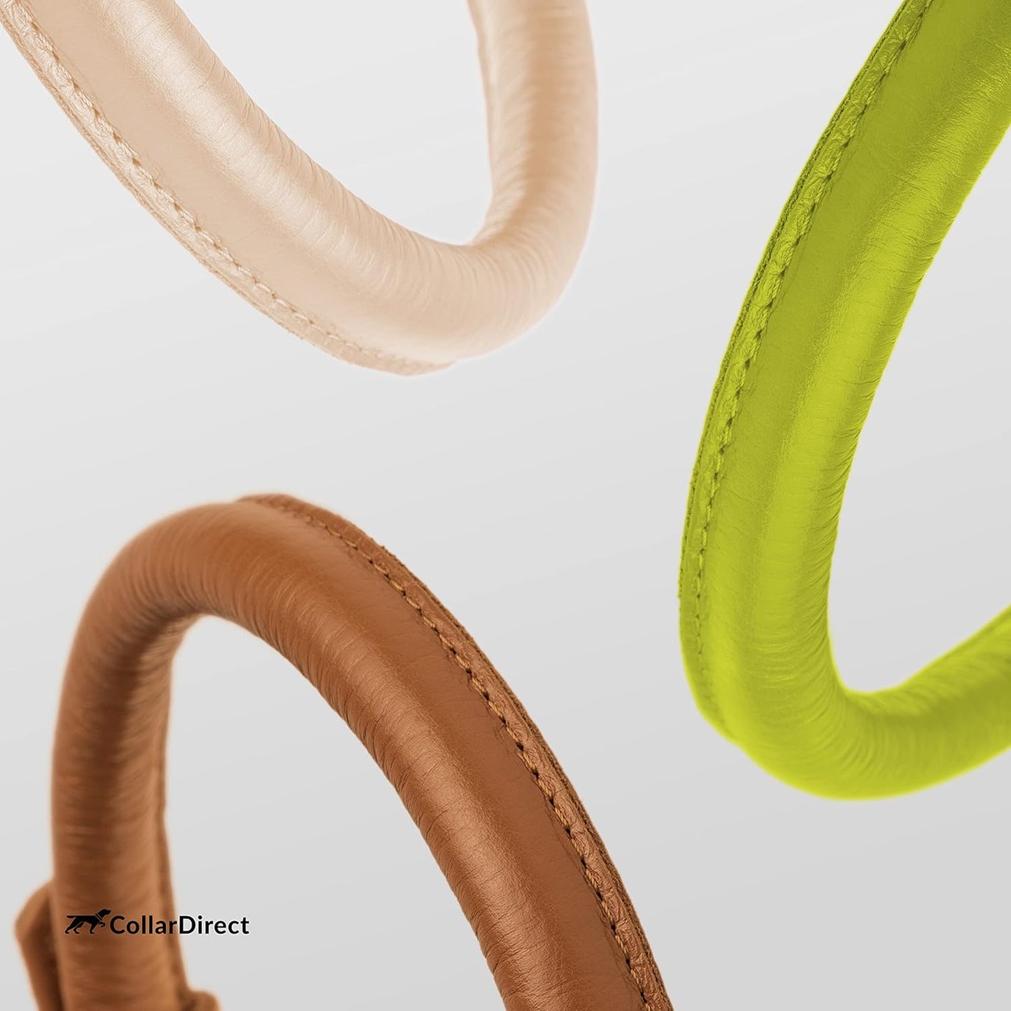 CollarDirect Rolled Leather Dog Collar, Soft Padded Round Puppy Collar, Handmade Genuine Leather Collar Dog Small Large Cat Collars 13 Colors (13-16 Inch, Lime Green Textured)