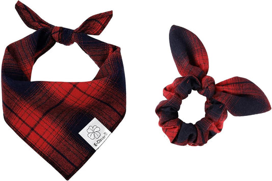 E-Clover Plaid Dog Kerchief Bandana Triangle Scarf Bibs for Small Dog Puppy Boy Pet Owner Mom Gifts Red