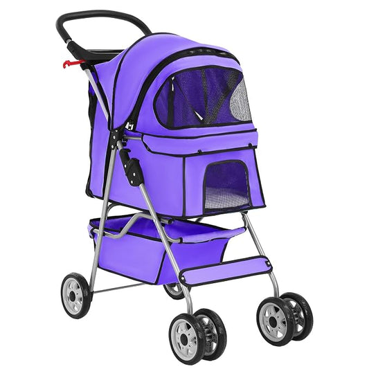 BestPet Pet Stroller Cat Dog Cage Stroller Travel Folding Carrier