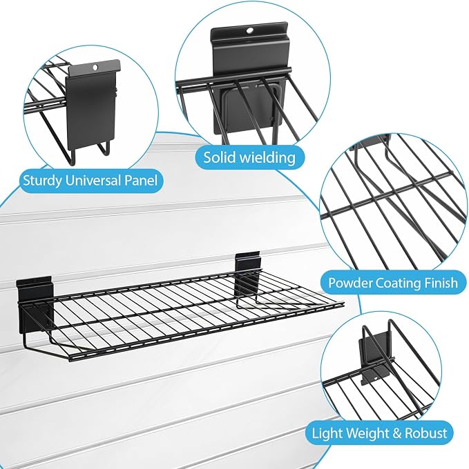 Slat Wall Shelves Accessories - 24 Inch Slatwall Wire Shelf Heavy Duty Storage Garage Shelving Wall Mounted (2 Pack)