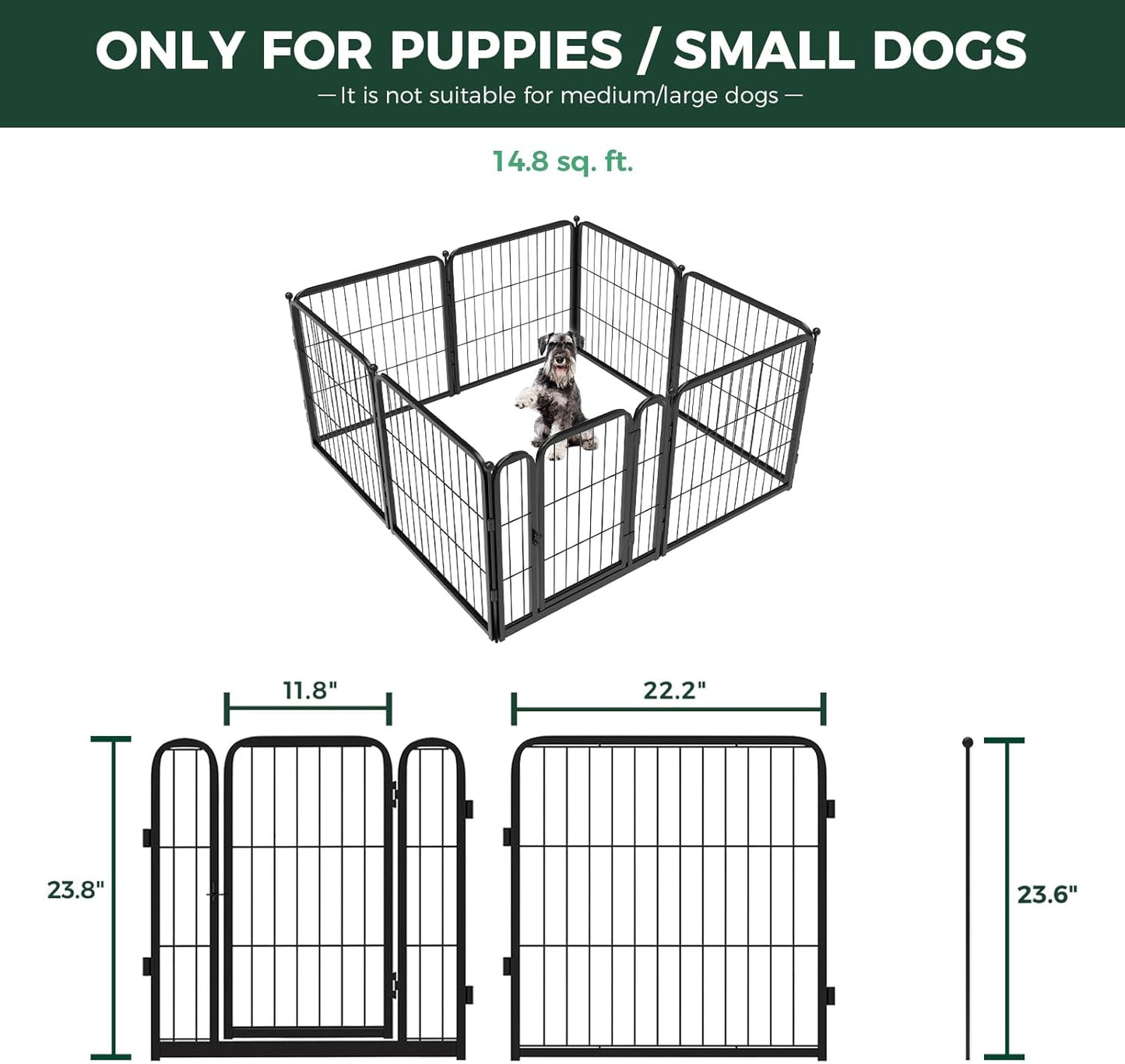 FXW Homeplus Unleashed Indoor Dog Playpen - Stress-Free and Safe Play, Heavy Duty 24 Inch 8 Wire Panels Dog Pen for Puppy and Small Dogs, Black│Patented
