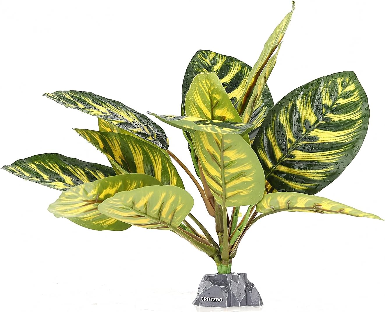 Reptile Terrarium Plants, Bearded Dragon Tank Decor Accessories for Ball Python Leopard Gecko Tree Frog Tarantula Lizard Corn Snake Tortoise Chameleon Crested Gecko - Fake Goeppertia Yellow