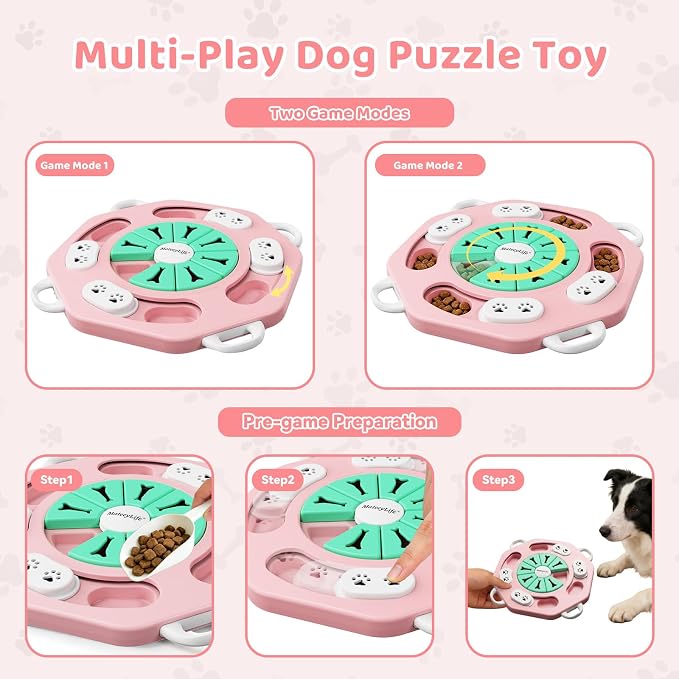 MateeyLife Dog Puzzle Toy for Smart Dogs, Mental Stimulation Dog Enrichment Toys, Treat Dispensing Dog Toys to Keep Them Busy for Small and Medium Dogs, IQ Training Puzzle Feeder, Level-1 (Pink)