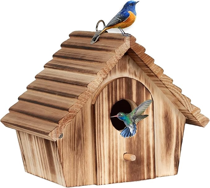 CLACKIBUKVYZ Bird Houses for Outside,Hanging Outdoor BirdHouses,Wood Bird Nesting Box House for Bluebird Humming Finch Wren Cardinals Garden