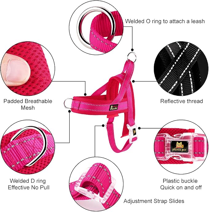 Plutus Pet No Pull Dog Harness for Puppy Small Dogs, Breathable Mesh Padded | Adjustable Reflective with Handle, Escape Proof, Quick Fit Pet Vest, Front Clip, for Training and Walking, Pink, XXS
