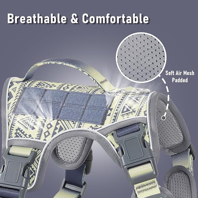 Heavy Duty No Pull Tactical Dog Harness for Large Dogs, Labrador Golden Retriever German Shepherd, Adjustable Soft Padded Dog Vest, Breathable Pet Oxford Vest with Easy Control Handle, Gray L
