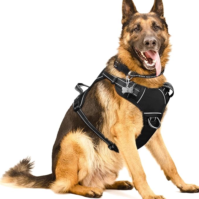 Dog/Pet Harnesses No Pull with Dog Collar, Adjustable Reflective Oxford Outdoor Vest, Front/Back Leash Clips for Small, Medium, Large, Extra Large Dogs, Easy Control Handle for Walking