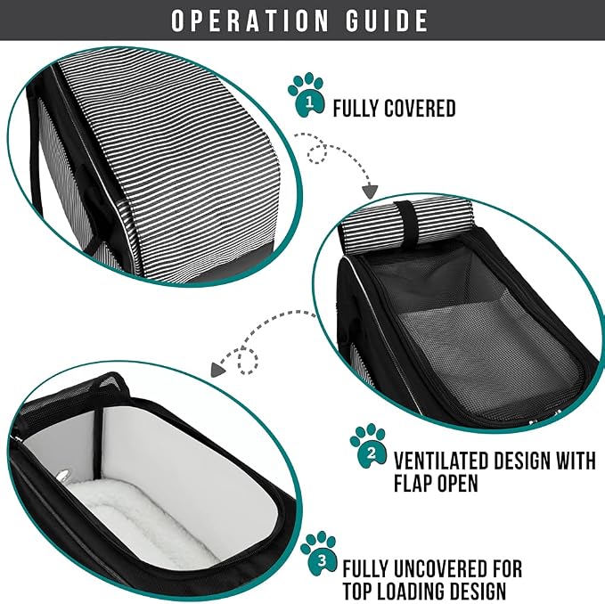 PetAmi Dog Purse Carrier for Small Dogs Cats, TSA Airline Approved Soft-Sided Pet Carrier with Pockets, Ventilated Travel Tote Bag with Bed & Shoulder Strap, Puppy Kitten, Max 12 lbs, Stripe Black