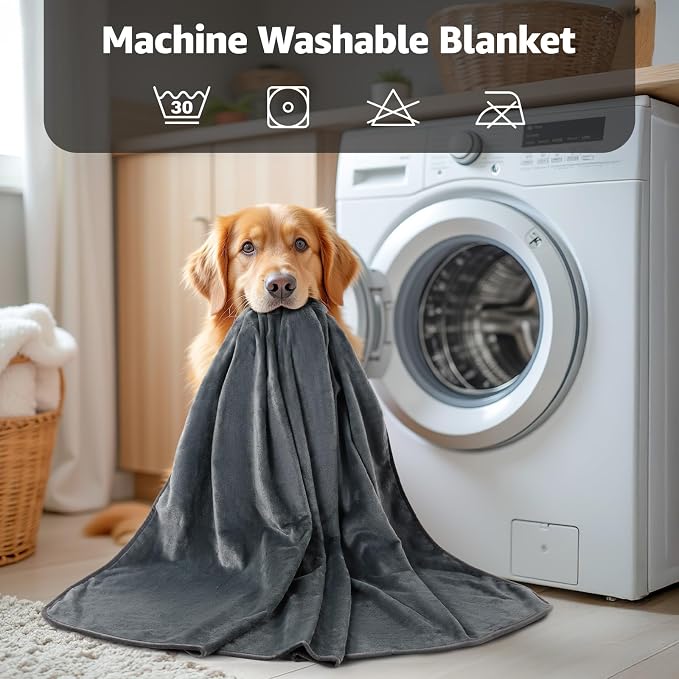 LOOBANI King Size Waterproof Blanket, Oversized Bed Cover, 85"x108", Grey | Reversible Flannel Dog Blankets for Large Dogs, Spill-Proof Couch Cover for Family Movie Nights, Camping, Travel, Noise Free