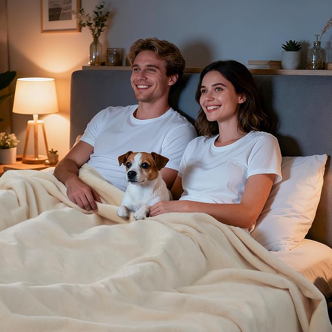 LOOBANI Waterproof Blanket for King Bed, Couch Cover 85" x 108", Beige | Reversible Soft Flannel Large Dog Blankets, Spill-Proof Sofa Cover for Furniture Protection, Pet Hair Resistant, Noise Free