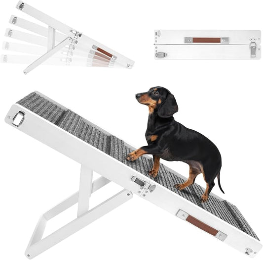2026 Upgraded Dog Ramp for Couch, Foldable Small Dog Ramp for Sofa, 5 Adjustable Height from 9.8" to 20.5", Portable Stable Pet Step with Non-Slip Pad, Pet Ramps Use for Couch Stairs, White