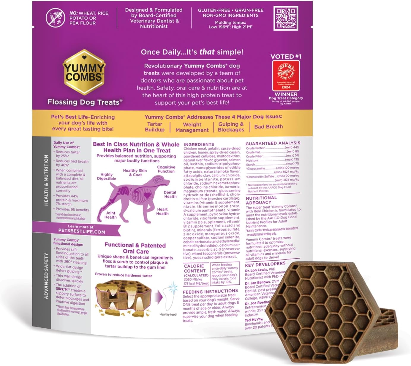 Dog Dental Treats – Vet VOHC Approved – Delicious Chicken Protein – Removes Tartar with Cleaning Comb Shape – Dental Dog Treats for Extra Large Dogs (36oz, 18 Count)