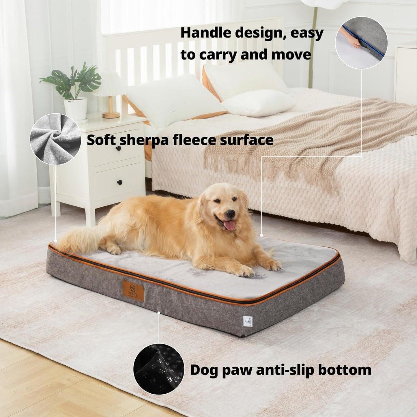 Orthopedic Memory Foam XXL Dog Bed - 6" Thick Beds for Extra Large Sized Dog - Waterproof Removable Washable Cover & Wrap-Around Zipper - Ultimate Comfort & Easy Maintenance, Light Grey