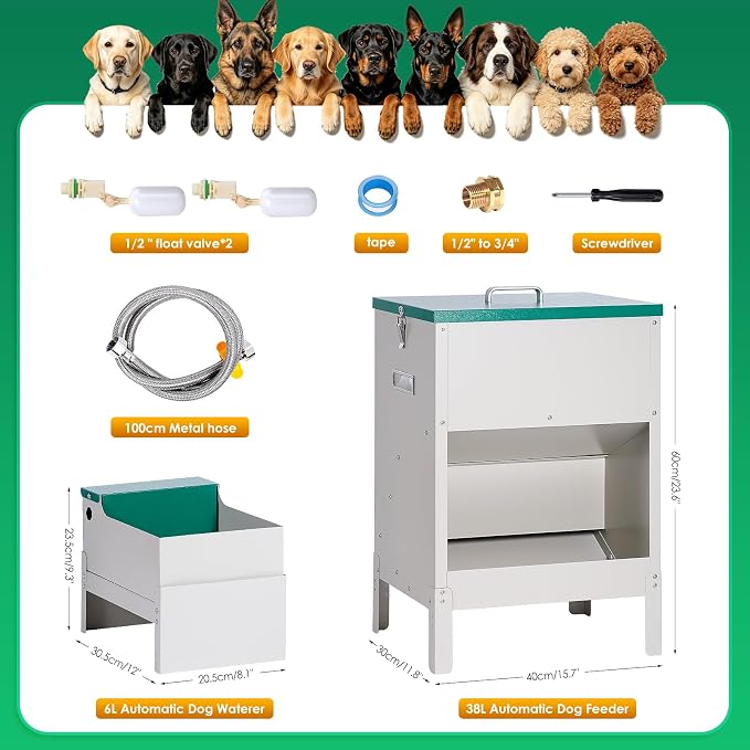 Metal Automatic Dog Feeder&Water Dispenser for Large Dogs Outdoor | 2-in-1 Automatic Dog Feeder Large Breed and Outdoor Dog Water bowl Set for Large Dogs, Cats, and Other Pet