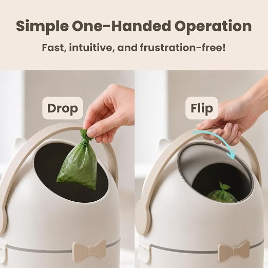 iTouchless Odor-Block Dog Poop Can, 4 Gal Ag+ Silver Ion Trash Bin, Ivory | Easy One-Hand Disposal | Lightweight & Rust-Proof | Indoors & Outdoors | 20 Free Bags Incl | Pets & Cats Waste | Home, Patio