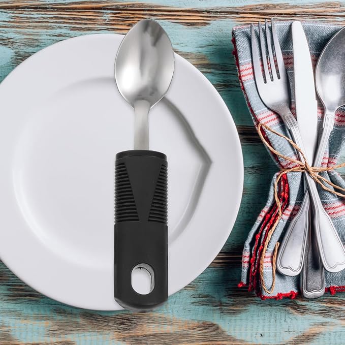 Healifty Adaptive Utensils Anti-Shake Tableware Set 3-Piece Non-Weighted Non-Slip Raised Handle Cutlery 7.87 Inch Fork Spoon Cutter for Elderly Arthritis Tremor Support
