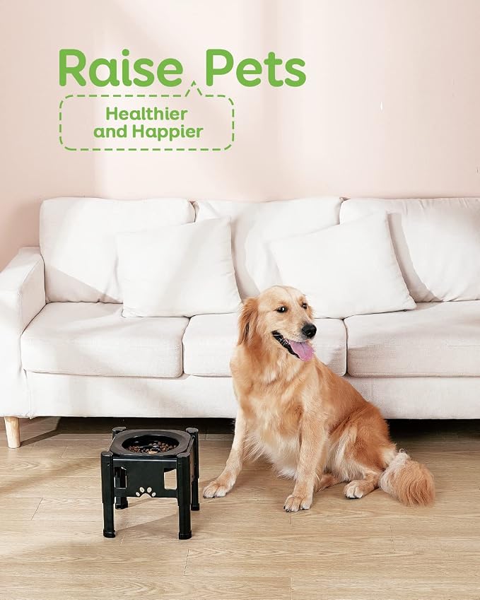 Elevated Slow Feeder Bowls - Adjustable Raised Dog & Cat Bowl | 3 Heights (6.1", 7.7", 9.3") for Medium & Small Pets, Mess Proof & Non-Slip Dish Feeder