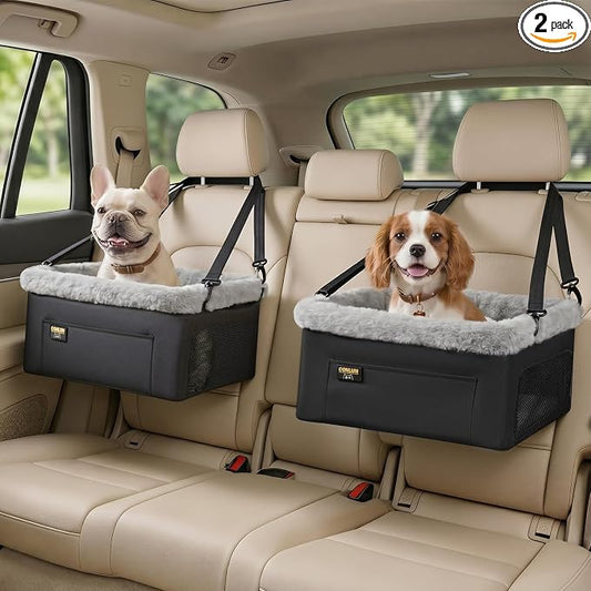 Conlun 2-Pack Dog Car Seat Boosters for Small Pets Under 20lbs, Portable Travel Puppy Car Seats with Internal Steel Frame, Comfort Cushions & Storage Pockets, Black