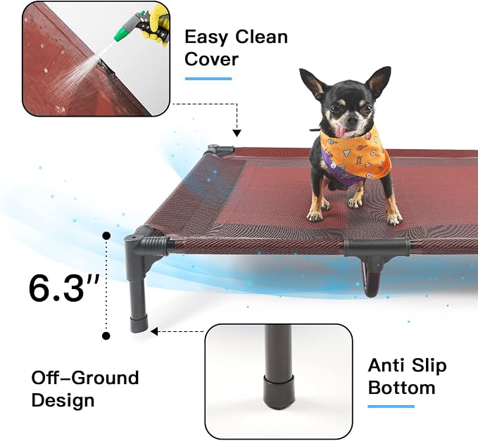 Elevated Dog Bed Waterproof Outdoor, Portable Raised Dog Beds, Dog cots Off the Floor, Dog Beds Easy Clean Indoor or Outdoor Use, Medium, Red