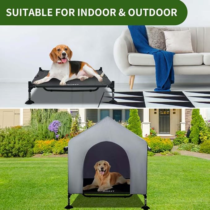 Summertrail 42" Large Dog House Outdoor Indoor Elevated Dog Cot Tent Shade | Dog Shelter with Breathable Mesh Windows, Non-Slip Feet, Easy Install, Waterproof Canopy Dog Kennel for Outside, Easy Clean