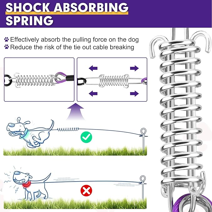 Snagle Paw Heavy Duty Long Dog Leads for Yard 120FT-1000LBS Break Strength,Dog Tie Out Cable with Swivel Lockable Hook & Spring,Chew Proof Dog Chain for Outside,Dog Run Cable for Medium Large Dogs