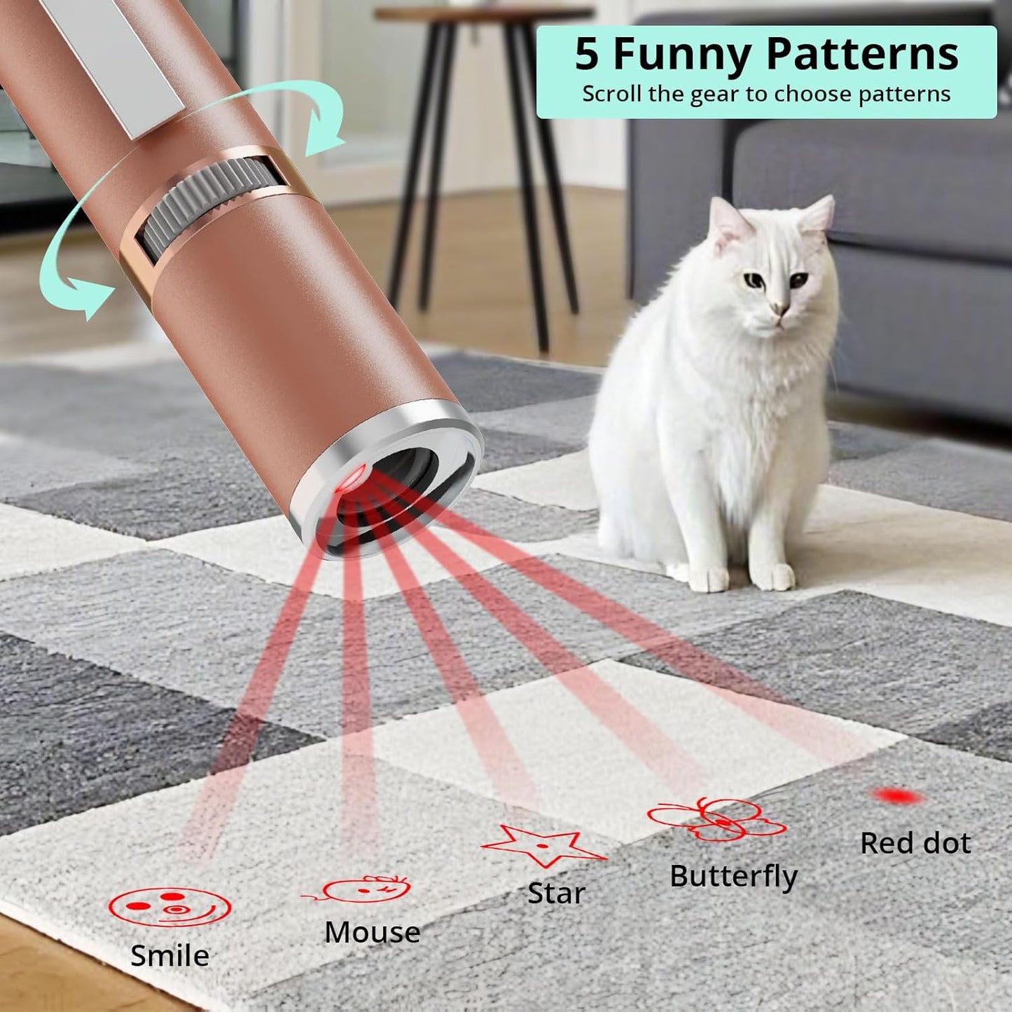 TBTeek Cat Toys for Indoor Cats, 2 Pieces, Rechargeable, 7 Adjustable Patterns, Interactive Kitten Pet Dog Red Dot Chase Light Toy for Cats Fun Playing Exercise(Rose Gold)