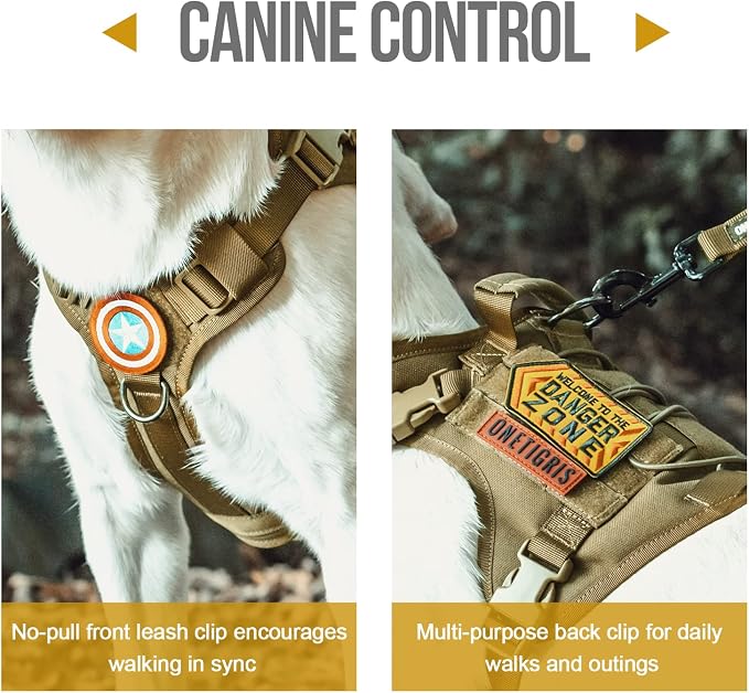 OneTigris Tactical Dog Harness with Handle No-Pull Adjustable for Small Dog | Military 1000D Pullable Nylon, Service Dog Vest with Hook & Loop Panels, Easy On & Off for Walking Hiking Training Brown XXS