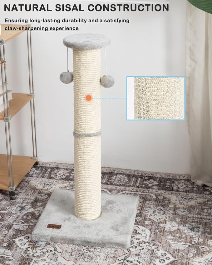 34" Cat Scratching Post 34 with Replaceable Sisal Scratcher | Tall Cat Scratch Post for Indoor Cats adults, Sturdy and Durable Large Scratching Post, Vertical Cat Post with Hanging Balls