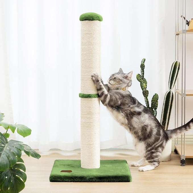 Karolpar 34inch Cat Scratching Post with Natural Sisal Rope 4.3Inch Large Diameter Scratcher Post Tree for Indoor Cats Green