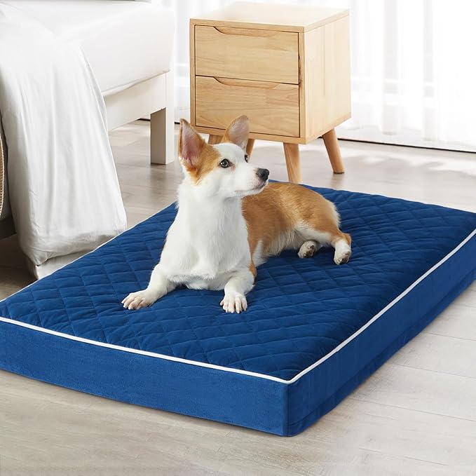 WNPETHOME Orthopedic Waterproof XL Dog Bed for Crate Cozy Sleep | Extra Large Washable Dogs Bed with Removable Cover, Multi-Needle Quilting Dogs XL Crate Bed for Relax , Blue 41x27 Inch