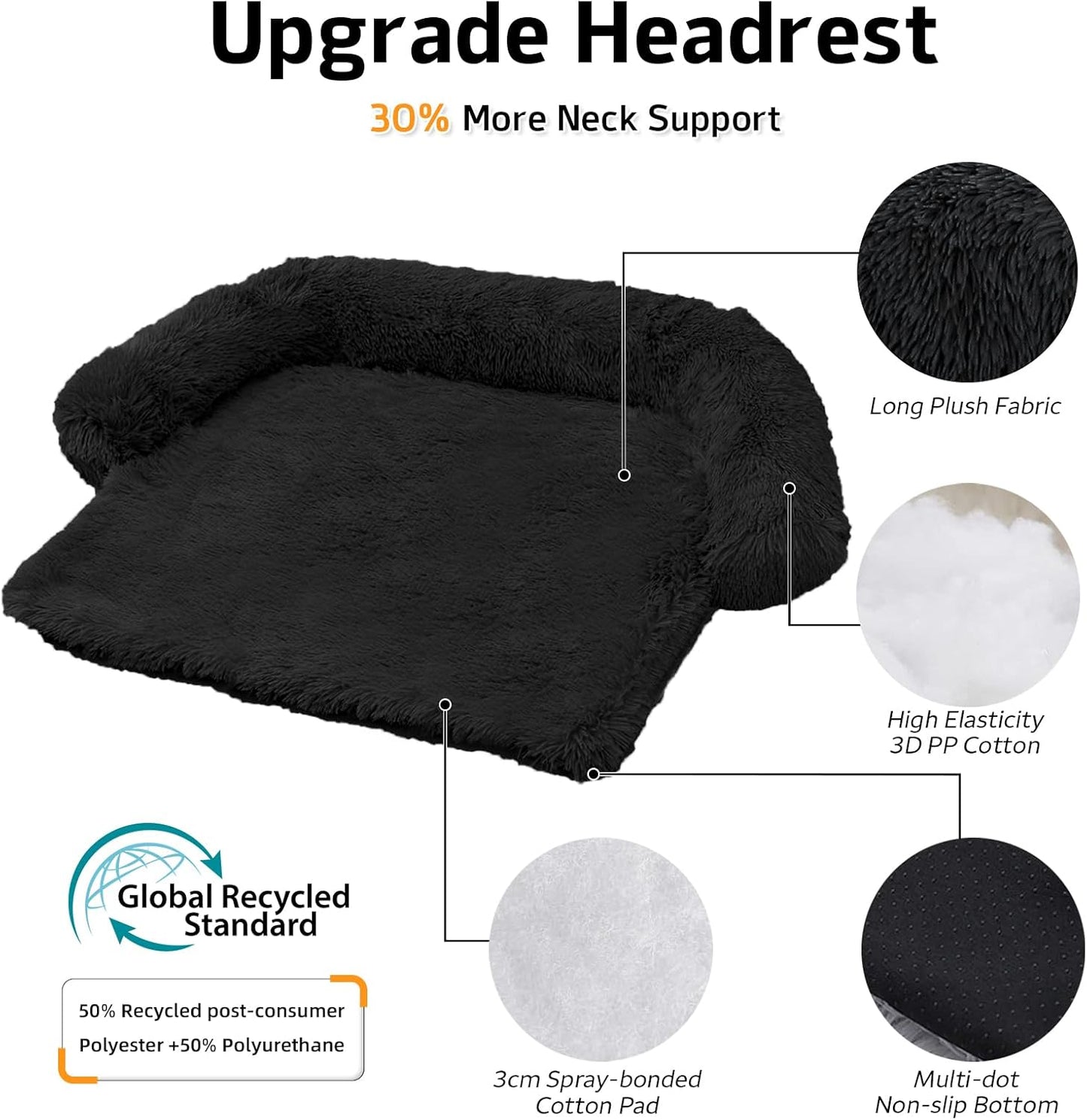 GGIB Calming Dog Bed Fluffy Plush Dog Mat for Furniture Protector with Removable Washable Cover for Large Medium Small Dogs and Cats (Large, Black)