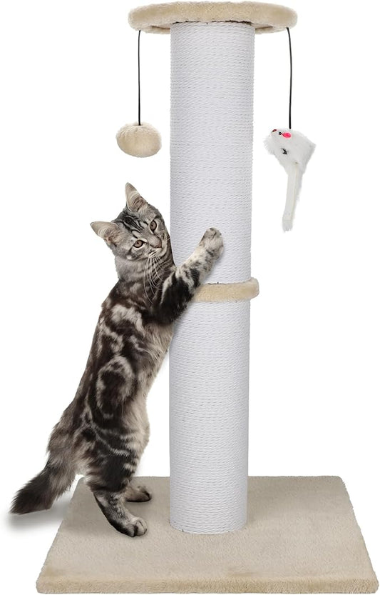 Cat Scratching Post 34 Inches Heavy Duty and Thicker Cat Scratching Post Cotton Rope with Hanging Ball and Mice Scratching Post for Indoor Cats and Adult(Beige)