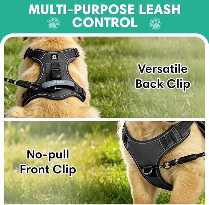 YooxArmor No Pull Tactical Dog Harness and Leash Set for Small Dogs,Black | Adjustable Pet Vest Harness, Reflective Easy Control for Night Walking Training