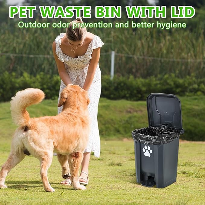 Dog Poop Trash Can Outside, 20L Outdoor Pet Waste Bin with Removable Inner Bucket & 200 Bags, Waterproof Dog Waste Container, Odor Control Poop Disposal for Backyard, Patio, Garden & Lawn