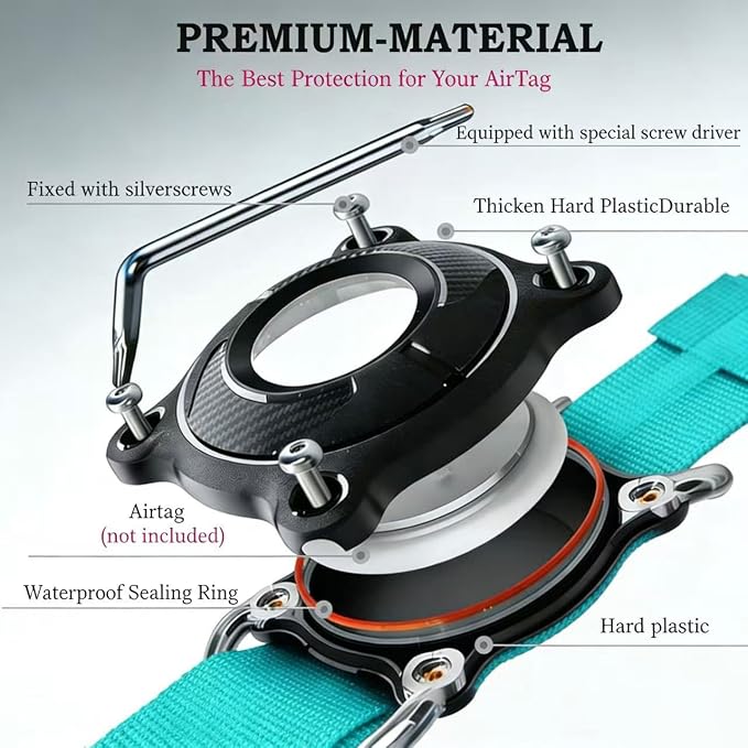 AirTag Dog Collar for Large Dogs Tactical Dog Collar with AirTag Holder | Upgrade Waterproof,Control Handle,Quick-Release Metal Buckle,1000D Nylon Fabric,Soft-Padded Webbing,Velcro Patch(Teal,L)
