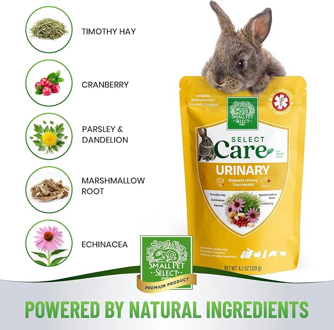 Small Pet Select - Select Care Urinary Support Supplement, Natural High Fiber Timothy Hay Based Treats for Rabbits, Guinea Pigs, Hamsters, Other Small Animals, 4.2 oz