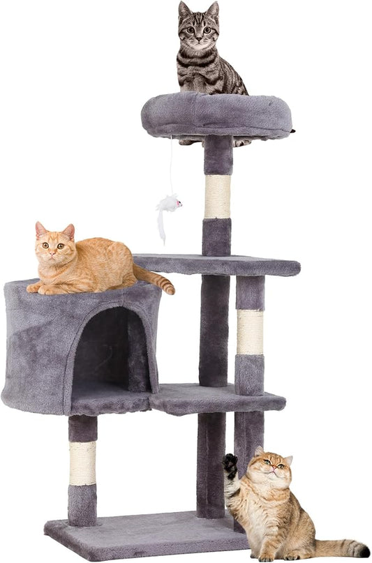 FDW | 36" Cat Tree Tower | Light Gray | Multi-Level Indoor Activity Center with Sisal Scratching Posts, Condos, Plush Perches, Hanging Cat Toys | Sturdy, Easy to Assemble | for Kittens & Adult Cats