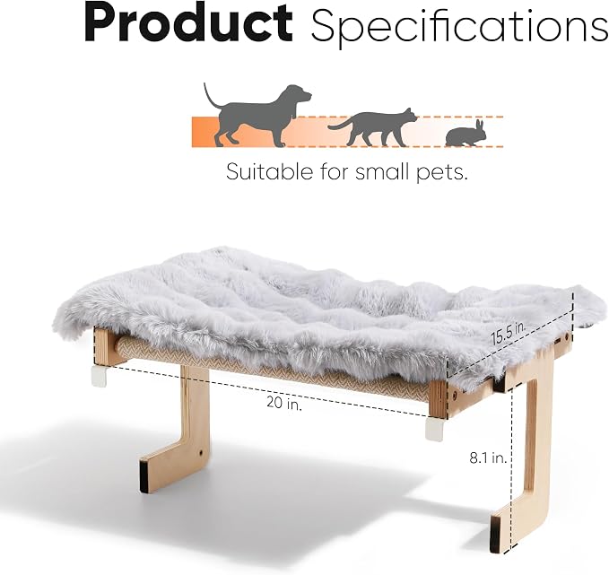 FUKUMARU Cat Window Perch, Sturdy Wood Hammock Window Bed for Indoor Cats | 3-in-1 Convertible Cat Bed for Windowsill, Bedside & Floor, Reinforced Metal Frame Hammock with Washable Fluffy Cushion