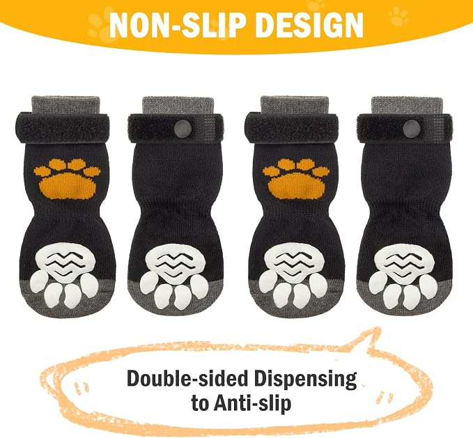 PUPTECK Anti-Slip Dog Socks with Double Sides Grips for Small Medium Large Dogs Hardwood Floors Prevents Licking, Dog Shoes for Hot Pavement Traction Control Paw Protector for Senior Dogs,Golden Paw M