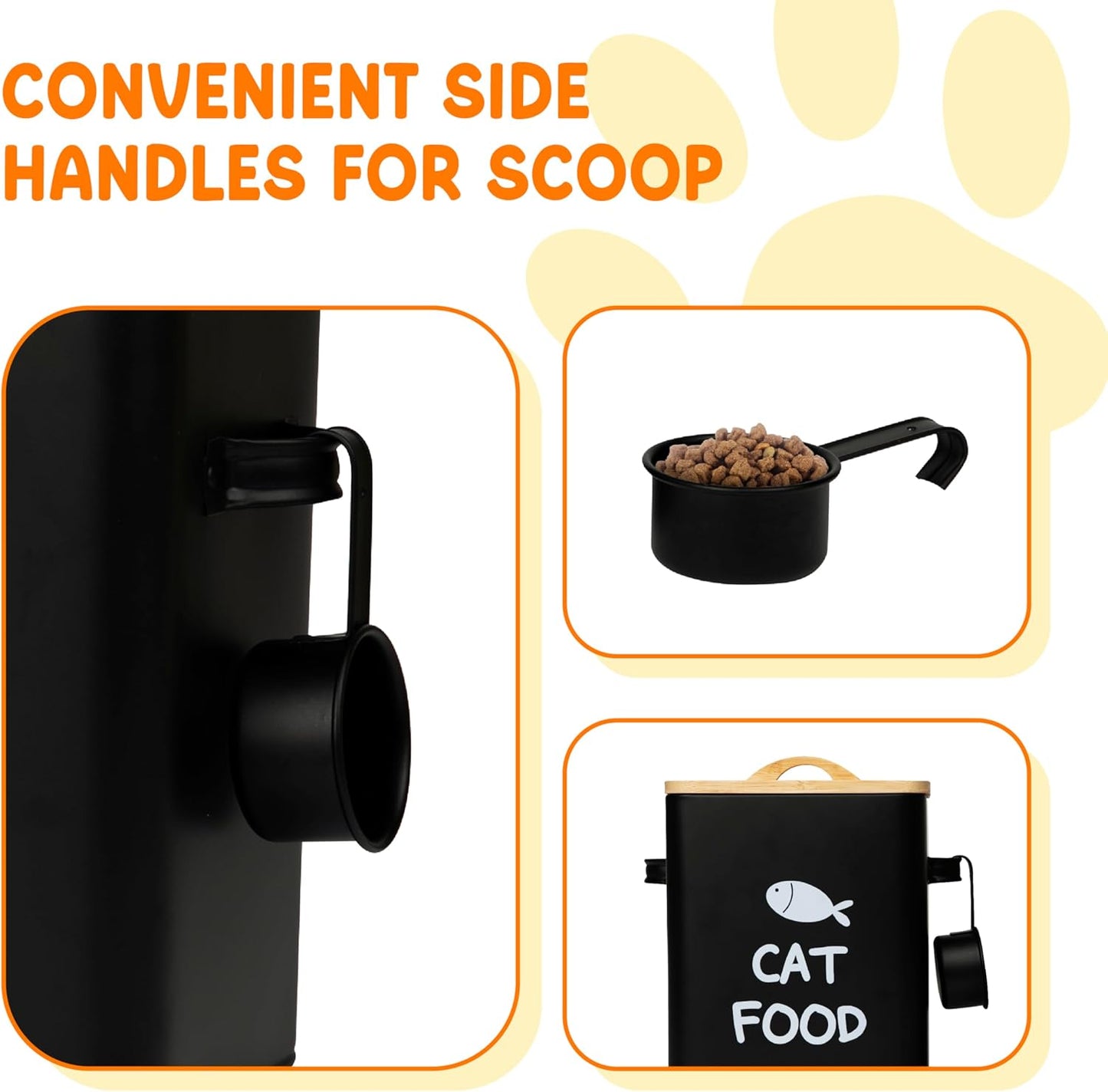 Calindiana Airtight Cat Food Storage Container with Bamboo Lid & Scoop – Farmhouse Cat Food Organizer, Gifts for Cat Lovers (Matte Black)