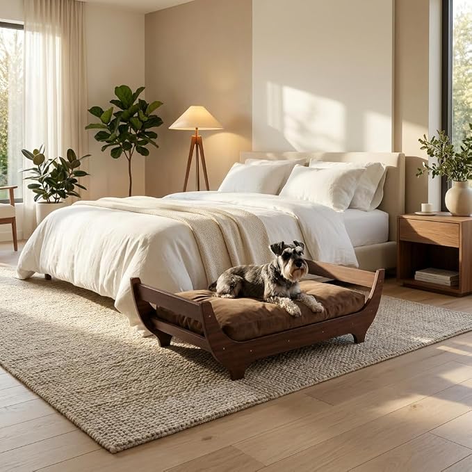 PERUGINA Wood Elevated Raised Dog Bed Frame Mat Set,WalnutPattern,60lb | Trainer Recommended DutchDesign Sturdy Attractive Dog Sofa Couch Furniture