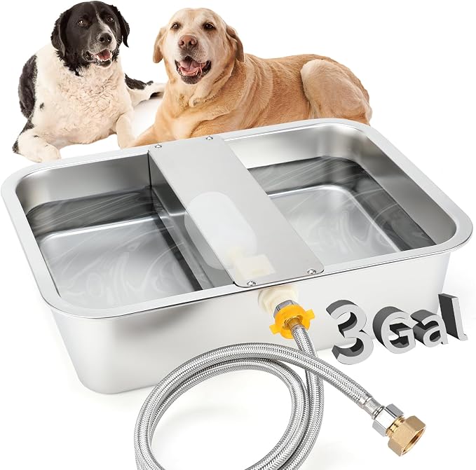 BWOGUE 3 Gal Automatic Dog Water Dispenser, Stainless Steel Bowl for Dogs | Automatic Dog Water Bowl Dispenser, Float Valve Control, Outdoor Use, Easy to Mount & Clean, Large Dogs, Cats, Chickens